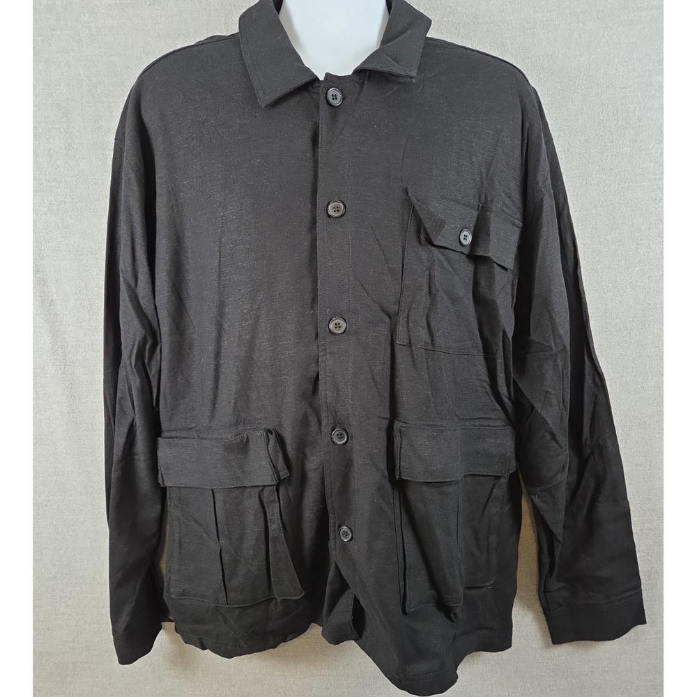 Forever 21 Mens XL Shacket Jacket Black Linen Blend‎ Utility Gothic Cargo NEW